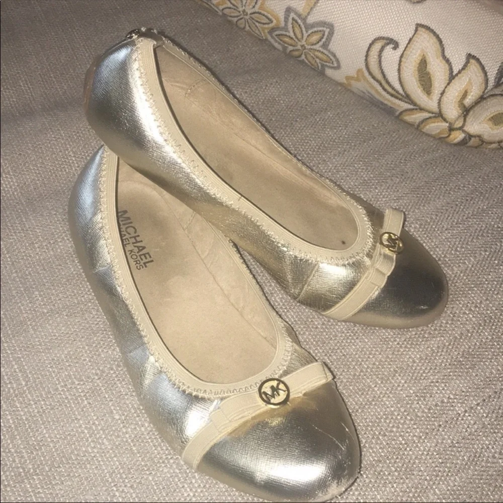 Michael Kors gold “Rover Lux” flats